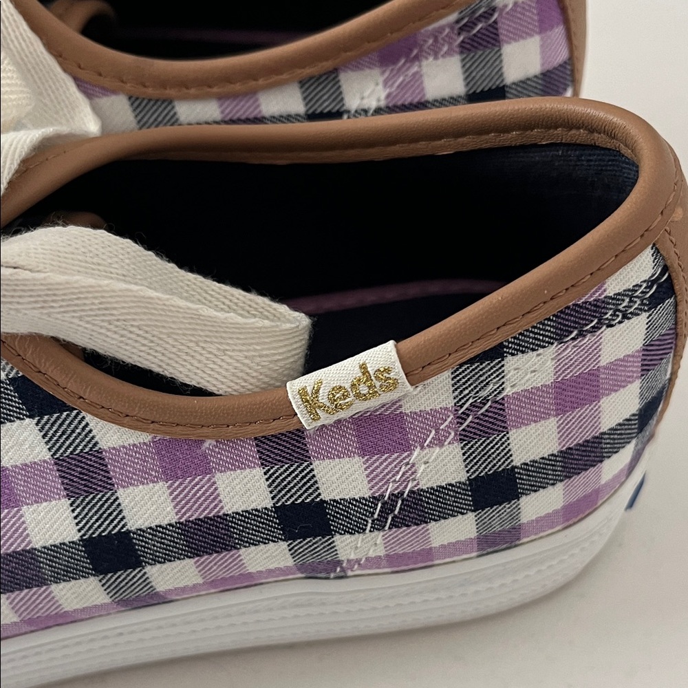 Keds Kate Spade Purple Black Plaid Gingham Print Tie Sneakers Platform Preppy 8 - Picture 8 of 15